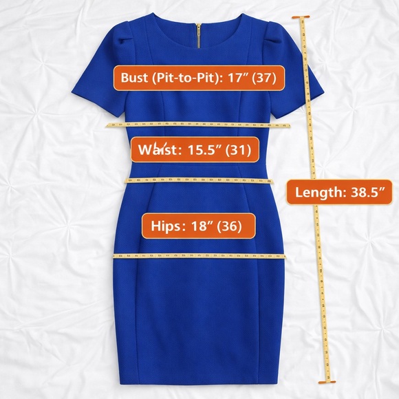 Calvin Klein Blue Work Dress Size 10 Career Office Knee Length Short Sleeve - Picture 6 of 8